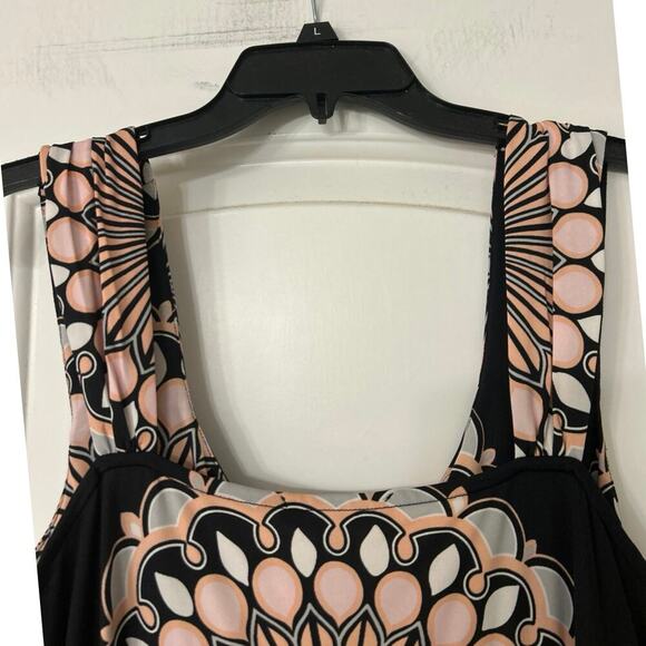 INC Black & Pink Geometric Floral Print Silver Stud Babydoll Maxi Lrg - Picture 8 of 10